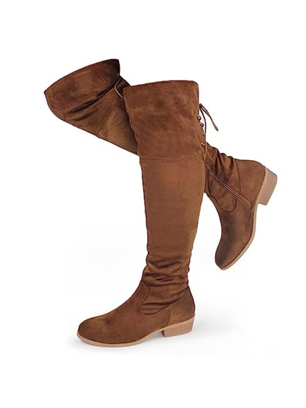 Women's Thigh High Fashion Boots Over The Knee Black Low Flat Heel